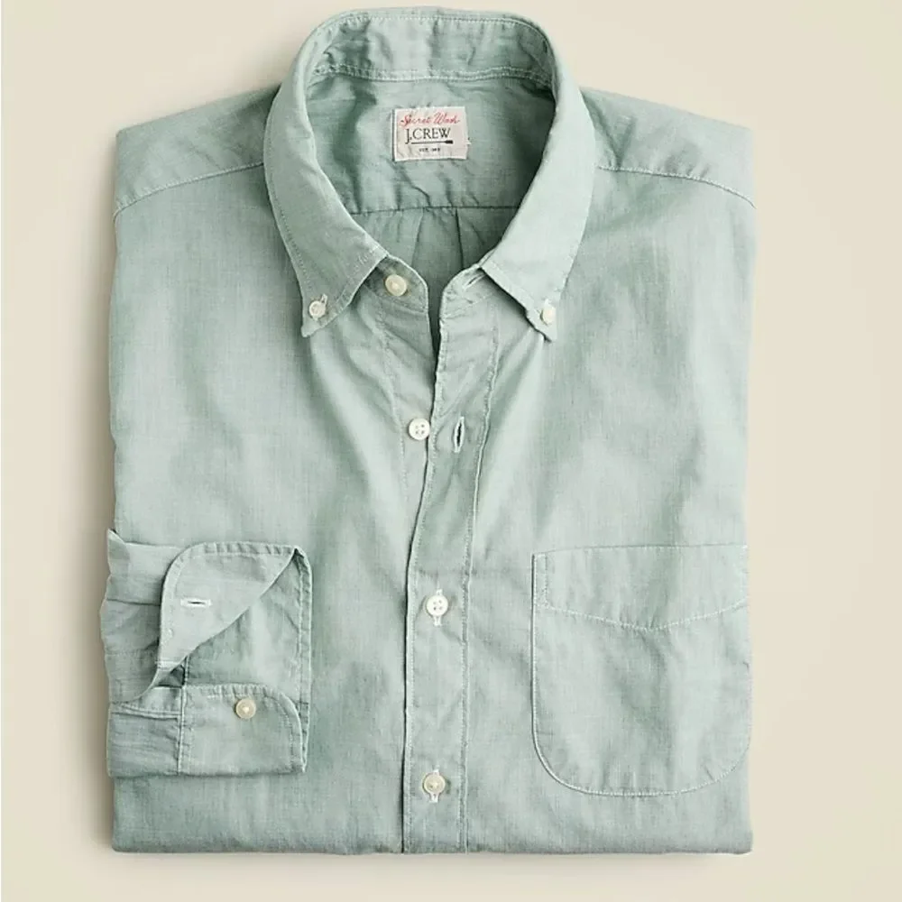 J.Crew men’s light green slim secret wash cotton poplin shirt size medium NWOT